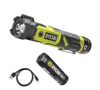 RYOBI Lampe torche 4V - 3 intensités : 640/240 / 80 Lumens - pointeur laser - base magnétique - Livrée avec câble USB-C + batterie 3Ah (Powerbank - recharge les téléphones)
