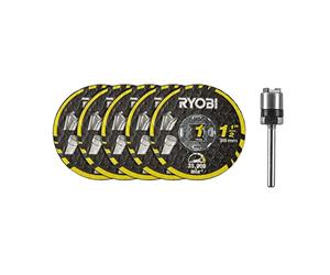RYOBI - Lot 5 Disques à Tronçonner RYOBI - + Mandrin Twist Lock - Coupe Métal, Plastique, Placo & Béton - Fixation Rapide - RAR301-6
