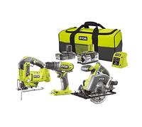RYOBI - Lot de 3 outils ONE+ & 2 batteries : Perceuse-visseuse 40Nm + Scie circulaire (lame 150 mm)+ Scie sauteuse pendulaire + 1 batterie 2,0 Ah + 1 batterie 4,0 Ah + 1 chargeur