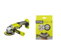 RYOBI - Meuleuse d'angle Ø 115 mm 18 Volts ONE+™ (sans batterie) - R18AG-0 & Kit 6 disques meuleuse diam. 115 mm - 1 disque diamant et 5 disques à tronçonner - RAK6AGD115