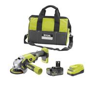 RYOBI Meuleuse d'Angle 18V ONE+ Disque 115 mm R18AG-140S Batterie 4,0 Ah | Batterie 4,0 Ah incluse, format compact, interrupteur à double sécurité, coupe, ponçage et ébarbage du métal, chantier