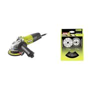 RYOBI - Meuleuse d'angle 800 W diam. 125 mm - 12 000 tr/min - protection anti-redémarrage & Kit 6 disques meuleuse 125 mm (1 disque diamant et 5 disques à tronçonner) - RAK6AGD125 Gris