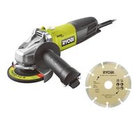 RYOBI - Meuleuse d'angle 800 W diam. 125 mm - 12 000 tr/min + sac, disque diamant 125 mm & clé de service - RAG800-125SD1