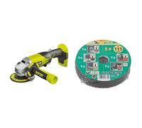RYOBI - Meuleuse d'Angle Électrique Sans Fil 18V ONE+ Ø115mm - Utilisations sur Métal, Pierre, Parpaing& wolfcraft 1663000 Kit découverte de 5 Disques pour meuleuses ø 115 mm vert