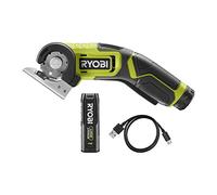 RYOBI Mini-Scie Circulaire 4V USB Lithium Ø38 mm RCT4-120G Batterie 2,0Ah | Batterie 2,0 Ah, câble USB-C et lame de rechange inclus, coupe sécurisée à 2 gâchettes, stratifié, vinyle, carton et tissu