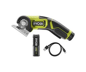 RYOBI Mini-Scie Circulaire 4V USB Lithium Ø38 mm RCT4-120G Batterie 2,0Ah | Batterie 2,0 Ah, câble USB-C et lame de rechange inclus, coupe sécurisée à 2 gâchettes, stratifié, vinyle, carton et tissu