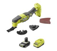 RYOBI Multitool 18V ONE+™ - Découpe Bois Métal PVC, Ponçage Précision, Rénovation, Placo, Parquet, 3 Têtes + Batterie 2Ah + Chargeur RMT18-1C20GP
