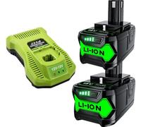 Ryobi One+ 18V compatible, batterie & chargeur, 5Ah Li-Ion, P108/P104/P107 RB18L50/RB18L20, bleu ciel