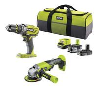 Ryobi "ONE+ Akku Schlagbohrschrauber- / Winkelschleifer-Set R18PDAG-242S, 18Volt, Set d''outils"