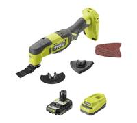 RYOBI Outil Multifonction 18V ONE+ 3 Têtes RMT18-1C20GP Batterie 2,0 Ah | Angle d'oscillation de 3°, molette 6 positions, batterie 2 Ah et chargeur inclus, découpe bois, métal et PVC, ponçage