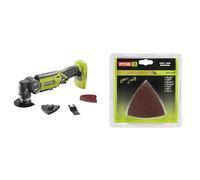 Ryobi - Outil multifonctions 18 V One+ sans batterie ni chargeur 10000-20000 osc/min tête 5 positions - R18MT-0, Hyper Vert & Kit 10 triangles abrasifs Ryobi multitool ONE+ RAK10MT
