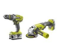 RYOBI Pack 18 V : Perceuse a percussion + meuleuse 115mm - 2 batteries 1 x 2,0 Ah et 1 x 4,0 Ah G
