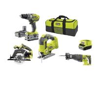 RYOBI Pack 4 outils sans fil One+ RCK184C-242S - Perceuse - 3 scies circulaire. sauteuse. sabre - 2 batteries 2Ah et 4Ah