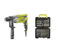 RYOBI - Perceuse Filaire à Percussion 220V, 1200W - 2 Vitesses, Inverseur de Rotation - Mandrin 13mm & Coffret 60 accessoires de perçage et de vissage - RAK60DDF