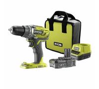 RYOBI - Perceuse-visseuse sans fil 18V - 50 Nm - 500-1 800 tr/min - mandrin 13 mm - 1 batterie lithium+ 2,0 Ah - chargeur 2,0 A - Livrée en sac de transport