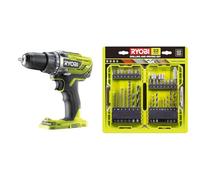 Ryobi - Perceuse-visseuse 18V - 2 vitesses - 50 Nm - 500-1 800 tr/min - 22 positions - mandrin 13 mm & Coffret Empilable 32 Accessoires Mixtes Perçage - Vissage - Boulonnage + 1 Porte-embout PH
