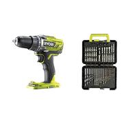 RYOBI - Perceuse-Visseuse 18V ONE+ - 50NM, 500-1800 tr/min, 2 Vitesses - Mandrin 13mm, LED, Poignée GripZone, Inverseur Rotation, Porte-embouts & Coffret 60 accessoires de perçage et de vissage