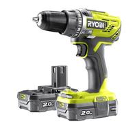 RYOBI - Perceuse Visseuse 18V ONE+ R18DD3-220S - 2 Batteries 2.0Ah + Chargeur, Mandrin 13 mm, 2 Vitesses, 24 Réglages - Compacte et Polyvalente