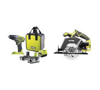 Ryobi - Perceuse-visseuse à percussion 18V ONE+ avec 1 batterie Lithium+ 2,0 Ah & 1 batterie Lithium+ 4,0 Ah - R18PD2-242S & Scie circulaire 18 Volts ONE+, diamètre 150 mm + lame - R18CSP-0