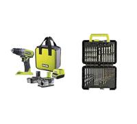 Ryobi - Perceuse-visseuse à percussion 18V ONE+ avec 1 batterie Lithium+ 2,0 Ah & 1 batterie Lithium+ 4,0 Ah - R18PD2-242S & Coffret 60 accessoires de perçage et de vissage - RAK60DDF