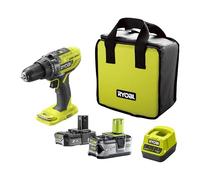 RYOBI - Perceuse-visseuse à percussion - 18V ONE+ - R18PD3-242S - Perçage maçonnerie, bois, métal, vissage, éclairage LED - 2 batteries (4,0 Ah + 2,0 Ah)