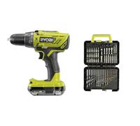 Ryobi - Perceuse-visseuse à percussion BRUSHLESS 18V - 2 vitesses - 50 Nm - 500-1 800 tr/min & Coffret 60 accessoires de perçage et de vissage - RAK60DDF