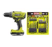 Ryobi - Perceuse-visseuse à percussion BRUSHLESS 18V - 2 vitesses - 50 Nm - 500-1 800 tr/min & Coffret Empilable 32 Accessoires Mixtes Perçage - Vissage - Boulonnage + 1 Porte-embout PH