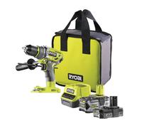 RYOBI Perceuse-visseuse à percussion sans fil R18PD7-202B ONE+ Visseuse sans fil, perceuse avec batterie et chargeur, 18V