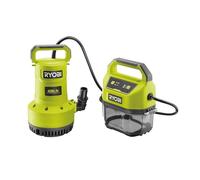 Ryobi Pompe d’évacuation 18V pour transférer et évacuer l’eau | Pompe 18V jusqu’à 4200 l/h, immersion 5 m, relevage 8 m, idéale pour évacuer rapidement eaux claires ou chargées.