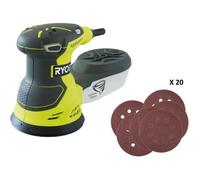 Ryobi Ponceuse excentrique ROS300A 300 W 125 mm - 20 abrasifs avec sac de transport