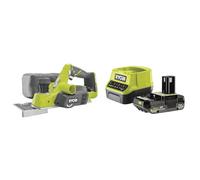 Ryobi - Rabot 18V - largeur 82 mm - profondeur 1,6 mm - feuillure de 0-12,5 mm - 12 000 tr/min - Livré avec 4 fers réversibles et un guide parallèle - 1 batterie 2Ah et 1 chargeur rapide