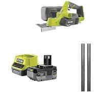 Ryobi - Rabot 18V - largeur 82 mm - profondeur 1,6 mm - feuillure de 0-12,5 mm - 12 000 tr/min - Livré avec 4 fers réversibles, 1 guide parallèle, 1 batterie 4Ah et 1 chargeur rapide