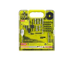 Ryobi RAKDD60 Jeu de 60 embouts, embouts hexagonaux 1/4 pouce, fraises, perceuse-visseuse