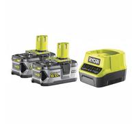 Pack RYOBI 5133003364 : 2 Batteries 18V One+ 5.0Ah LithiumPlus + Chargeur Rapide 2.0Ah RC18120-250 - Autonomie Élevée, Indicateurs LED, Protection Surcharge et Surchauffe !