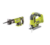 Ryobi Rrs 1801 M Scie Sabre sans Fil & R18JS-0 ONE + Scie Sauteuse avec LED, 18 V (Corps Seulement) - Vert/Gris