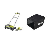 Ryobi Scarificateur 2 x 18V LithiumPlus Fusion Brushless - Diamètre 35 cm - 55L - 2 Batteries 4.0 Ah & Bac Souple 55 L pour scarificateurs RY18SFX35A0 / RY18SFX35A240 / RY1400SF35B RAC822