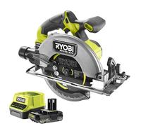 Ryobi - Scie Circulaire 18 Volts sans fils, BRUSHLESS, 2 lames 24 dents 184mm, livrée avec un rail de guidage 1 Batterie 2Ah et 1 Chargeur Rapide