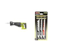 RYOBI - Scie sabre 18V - 0-2 900 cp/min - course de lame 28 mm - capacité bois 200 mm & Blister 3 lames spéciales scie sabre (bois/métal/plastique) - emmanchement universel