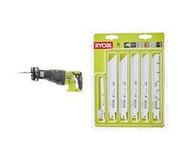 RYOBI - Scie sabre 18V - 0-2 900 cp/min - course de lame 28 mm - capacité bois 200 mm - système anti-vibration - Livrée avec 1 lame - R18RS-0 & Blister 6 lames panachées scie sabre - RAK06RB