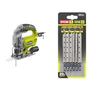 RYOBI - Scie Sauteuse Pendulaire 220V, 500W, 3000cps/min, Inclinaison 0 à 45 ° Droit et Gauche & Lot 6 Lames Bois Optimisées ONE+ pour Scie Sauteuse Sans Fil à Ergot en T