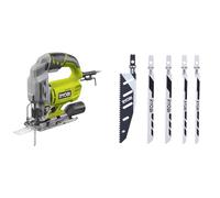 RYOBI - Scie Sauteuse Pendulaire 220V, 500W, 3000cps/min, Inclinaison 0 à 45 ° Droit et Gauche & Lot de 5 Lames de Coupe pour Scie Sauteuse - 1 Lame Baïonnette Bois/Plastique Flushcut