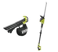 RYOBI - Souffleur Électrique sans Fil Aspiro-Broyeur à Batterie 18V One+ Brushless & Taille-Haie Électrique sur Perche sans Fil à Batterie 18V One+ - Lames 45cm pour Jeunes Haies