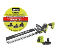 RYOBI Taille-Haies Linea 18V One+ 50 cm RY18HT50A-120 Batterie 2,0Ah | Batterie Lithium+ 2,0 Ah et chargeur 1,5 A inclus, écartement 24 mm, design en ligne, liberté de mouvement sans câble, haies