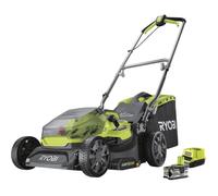 RYOBI - Tondeuse Brushless sans Fil 18V One+ RY18LMX37A-150 - Largeur Ø37cm, 1 Batterie 5.0Ah + Chargeur, Mulching ou Ramasse, Bac Semi-Rigide 45L, Réglage Centralisé, Idéale 300-500m²