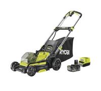 RYOBI - Tondeuse poussée Brushless 18V One+ 40 cm - jusqu'à 600 m² (avec 2 Batteries 4Ah) -1 Batterie 5Ah & Chargeur - RY18LMX40C-150, Vert