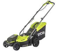RYOBI - Tondeuse sans Fil 18V One+ RLM18X33B40 - Largeur Ø33cm, 1 Batterie 4.0Ah + Chargeur, Mulching ou Ramasse, Bac Semi-Rigide 35L, Compacte et Idéale Jardins < 250m²
