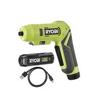 RYOBI Tournevis 4V USB Lithium RSDP4-120G Quick-Turn Batterie 2,0Ah | Batterie 2,0 Ah, câble USB-C et 10 embouts en coffret, poignée pivotante du format pistolet au format droit, meubles en kit