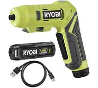 RYOBI Tournevis 4V USB Lithium RSDP4-120G Quick-Turn Batterie 2,0Ah | Batterie 2,0 Ah, câble USB-C et 10 embouts en coffret, poignée pivotante du format pistolet au format droit, meubles en kit