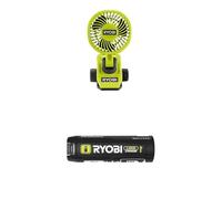 RYOBI - Ventilateur 4V USB Lithium - diamètre 9 cm -2 vitesses 120/90 tr/min - tête orientable haut/bas & droite/gauche - Livrée avec câble USB-C + batterie 3Ah (Powerbank - recharge les téléphones)