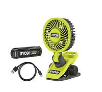 RYOBI - Ventilateur à Pince 4V USB Lithium RCF4-120G - Portable & Orientable - Idéal pour Se Rafraîchir en Bricolant, Camping ou Bureau - Inclus Batterie 2,0Ah & Câble